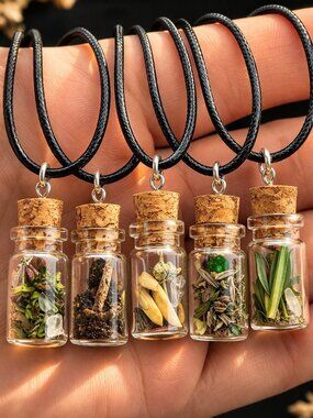 Spell Bottle Necklace Witchy Crystal Vial Relic Pendant